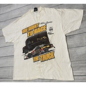 Dale Jarrett UPS NASCAR “We Want To Race The Truck” Two Sided Shirt Large Defect